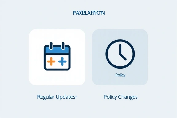 Illustration d'un calendrier et d'une horloge symbolisant les mises à jour régulières de la politique