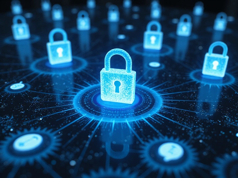 Image abstraite de boucliers et de verrous, représentant des mesures de sécurité des données