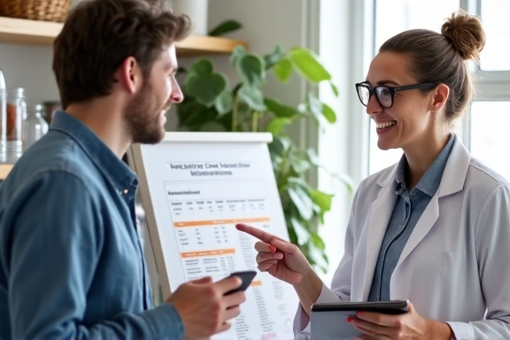 Nutritionniste expliquant un bilan nutritionnel à un client