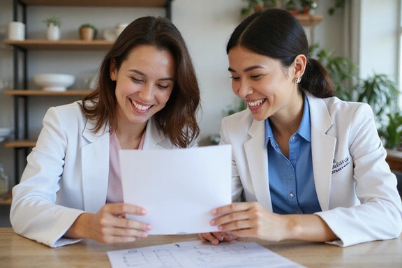 Nutritionniste et client souriants lors d'une séance de suivi